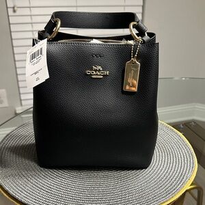 Coach Black Pebbled Leather Shoulder Bucket Bag with Gold Hardware